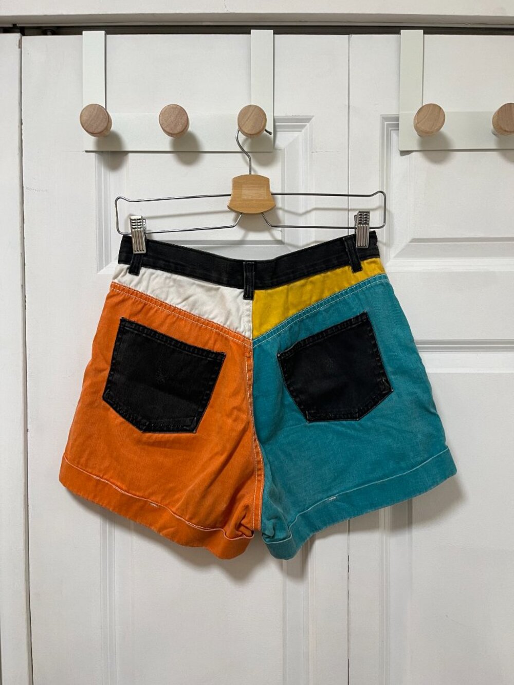 Vintage American Apparel Color Block High Waisted Denim Shorts - Picture 2 of 4